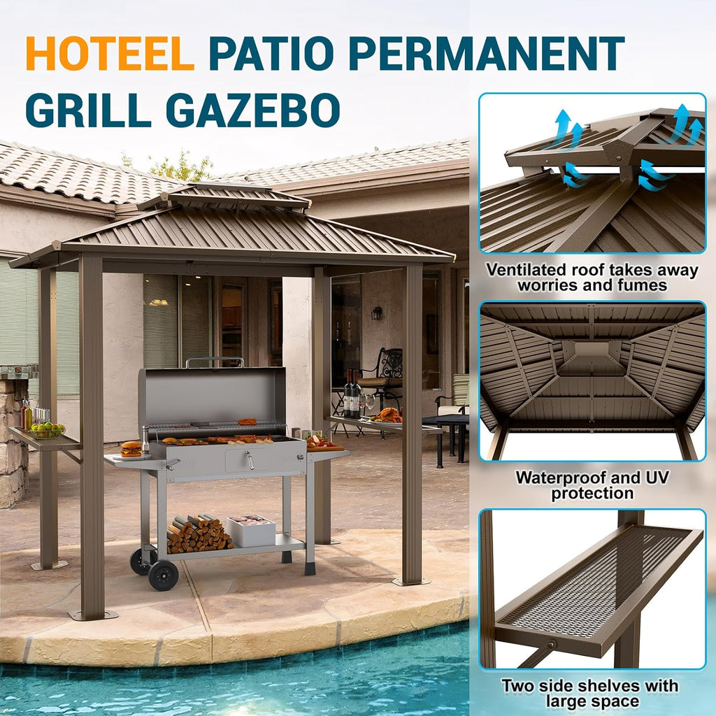 Hoteel 6x8 Hardtop Grill Gazebo,Brown