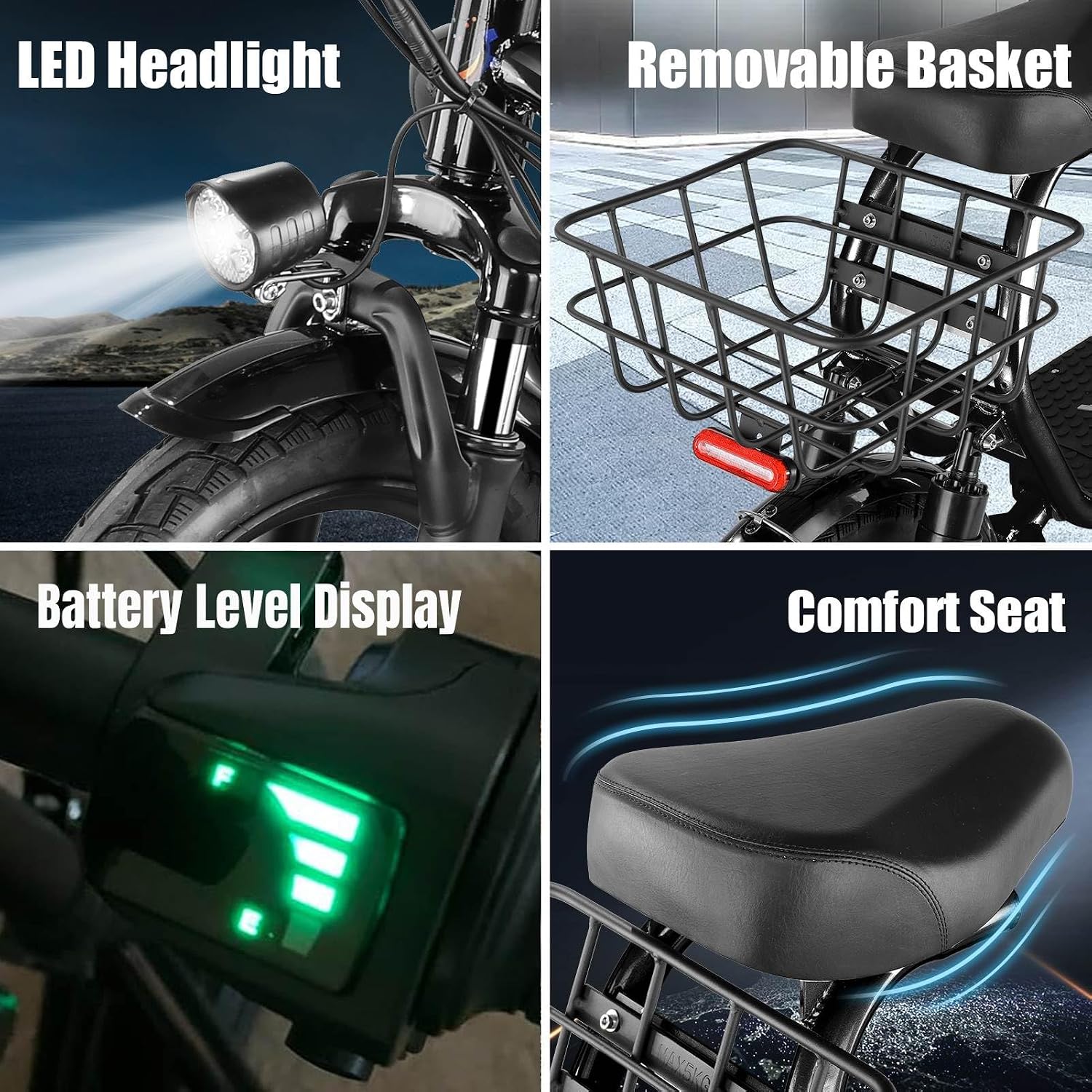 Caroma Peak 800W/1200W Electric Scooter with Seat, Max 20/30Miles&20MPH, 14' Tires Foldable Adult Electric Scooter with Basket for Pets & Cargo, Dual Shock Absorbing EScooter for Commuting