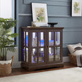 2 Door Curio Display Cabinet with LED Light & Adjustable Shelves, 30' Tableware Display Sideboard w/Mirrored Back Pane, Modern Glass Display Storage Cabinet for Kitchen & Living Room (Cherry)