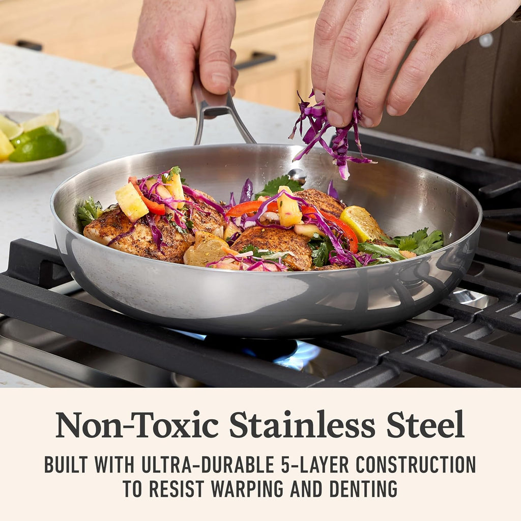 Calphalon Premier Polished 5-Ply Stainless Steel Cookware Set w/Turbo Heat Tech 3 Piece Frying Pan Set, Induction, Oven Safe 500F, Oven Safe 500F, PFOA Free, Polished Stainless Silver
