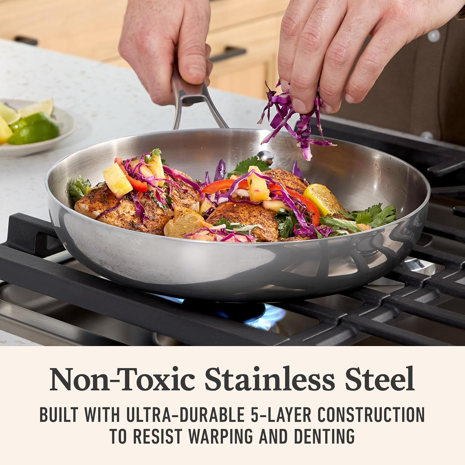 Calphalon Premier Polished 5-Ply Stainless Steel Cookware Set w/Turbo Heat Tech 3 Piece Frying Pan Set, Induction, Oven Safe 500F, Oven Safe 500F, PFOA Free, Polished Stainless Silver