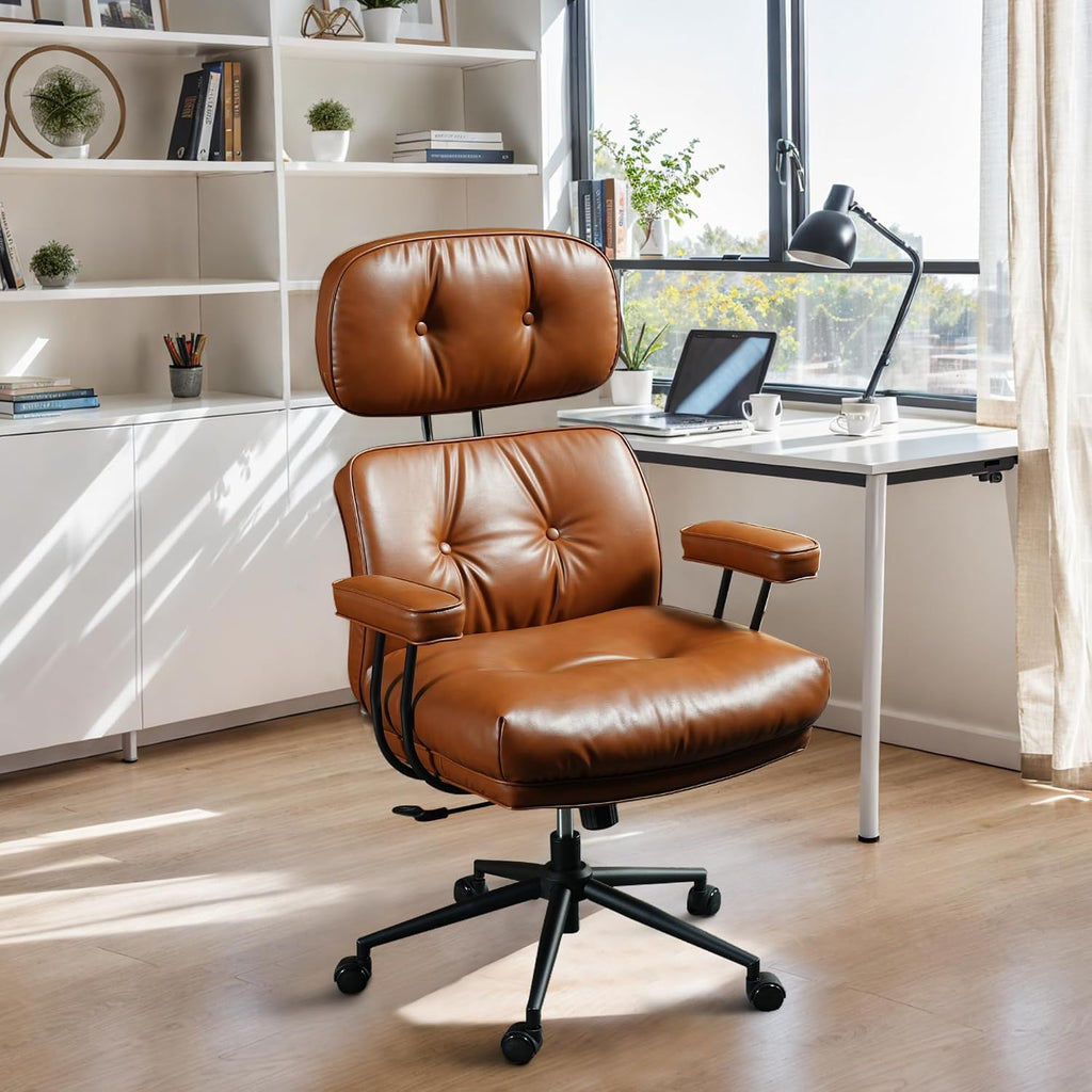 CAODOC Big and Tall Office Chair, 300LBS PU Leather Executive Office Chair Whit Lumbar Support, Managerial Home Desk Chair, Heavy Duty High Back Computer Chair(PU Leather Brown)