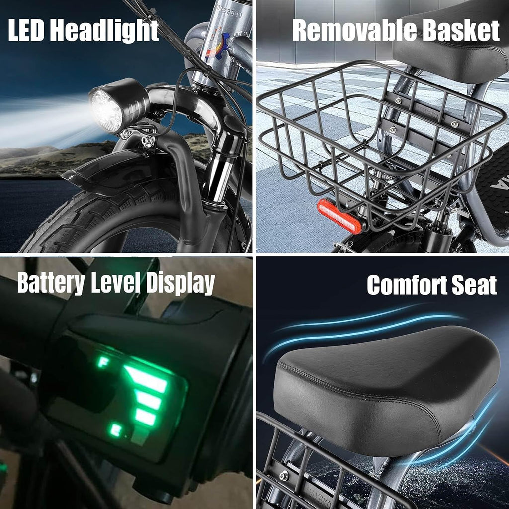Caroma Peak 800W/1200W Electric Scooter with Seat, Max 20/30Miles&20MPH, 14' Tires Foldable Adult Electric Scooter with Basket for Pets & Cargo, Dual Shock Absorbing EScooter for Commuting