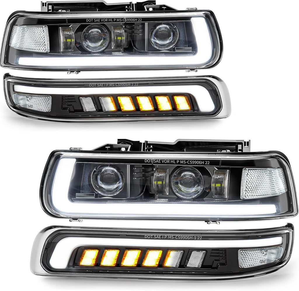 RAMJET4X4 LED Headlights Assembly Headlamps Replacement Compatible with 1999-2002 Chevy Silverado 2000-2006 Chevy Suburban 00-06 Tahoe DRL Turn Signal Hi/Low Beam with Bulbs (NOT FIT for GMC)