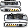 RAMJET4X4 LED Headlights Assembly Headlamps Replacement Compatible with 1999-2002 Chevy Silverado 2000-2006 Chevy Suburban 00-06 Tahoe DRL Turn Signal Hi/Low Beam with Bulbs (NOT FIT for GMC)