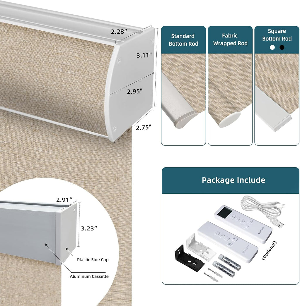 Motorized Shades with Remote,100% Blackout Smart Shades Work with Homekit, Alexa, Google Home, Remote Control, Electric Blinds with USB/Solar Pannel Charging, Linen Caramel
