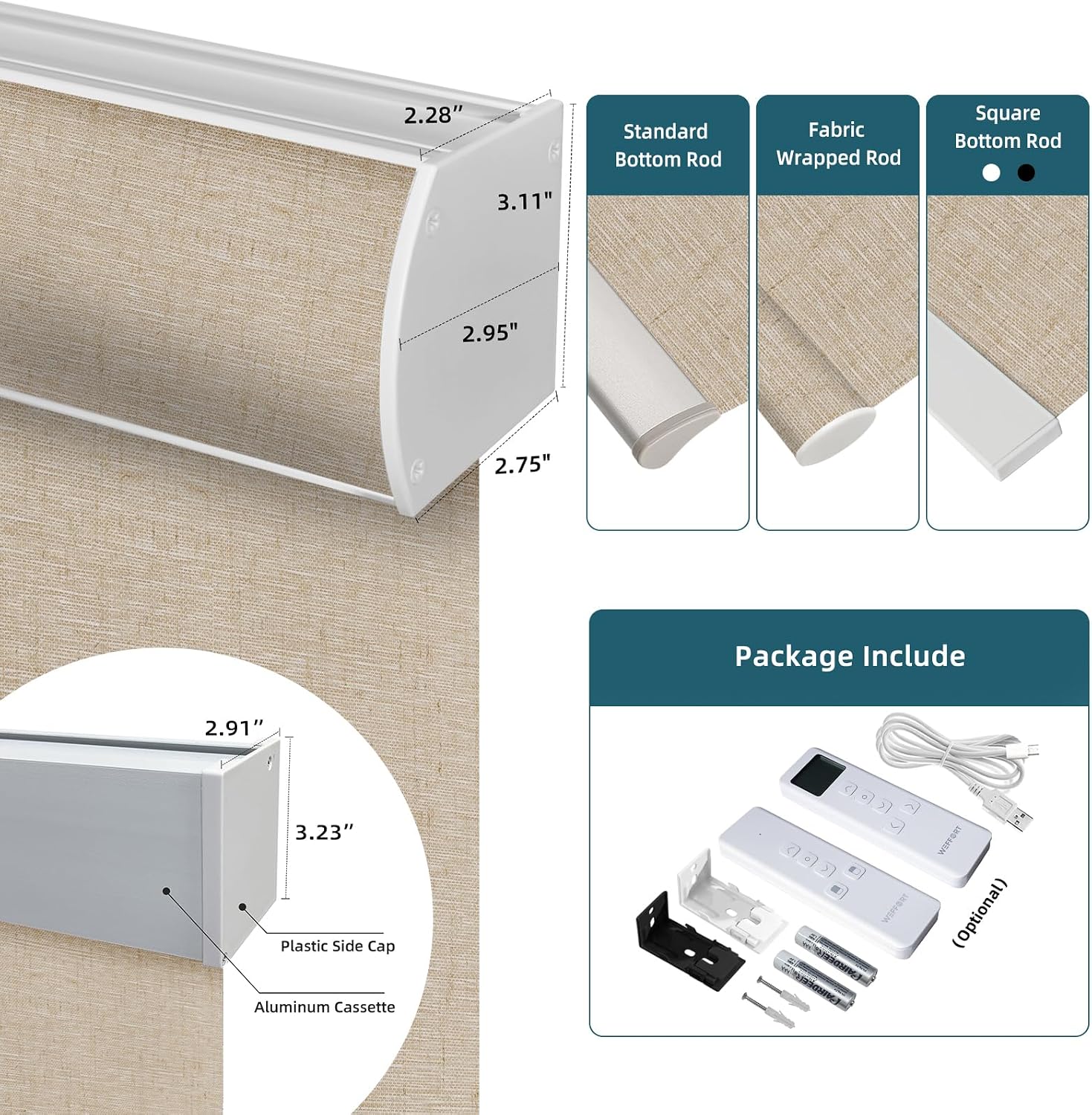 Motorized Shades with Remote,100% Blackout Smart Shades Work with Homekit, Alexa, Google Home, Remote Control, Electric Blinds with USB/Solar Pannel Charging, Linen Caramel