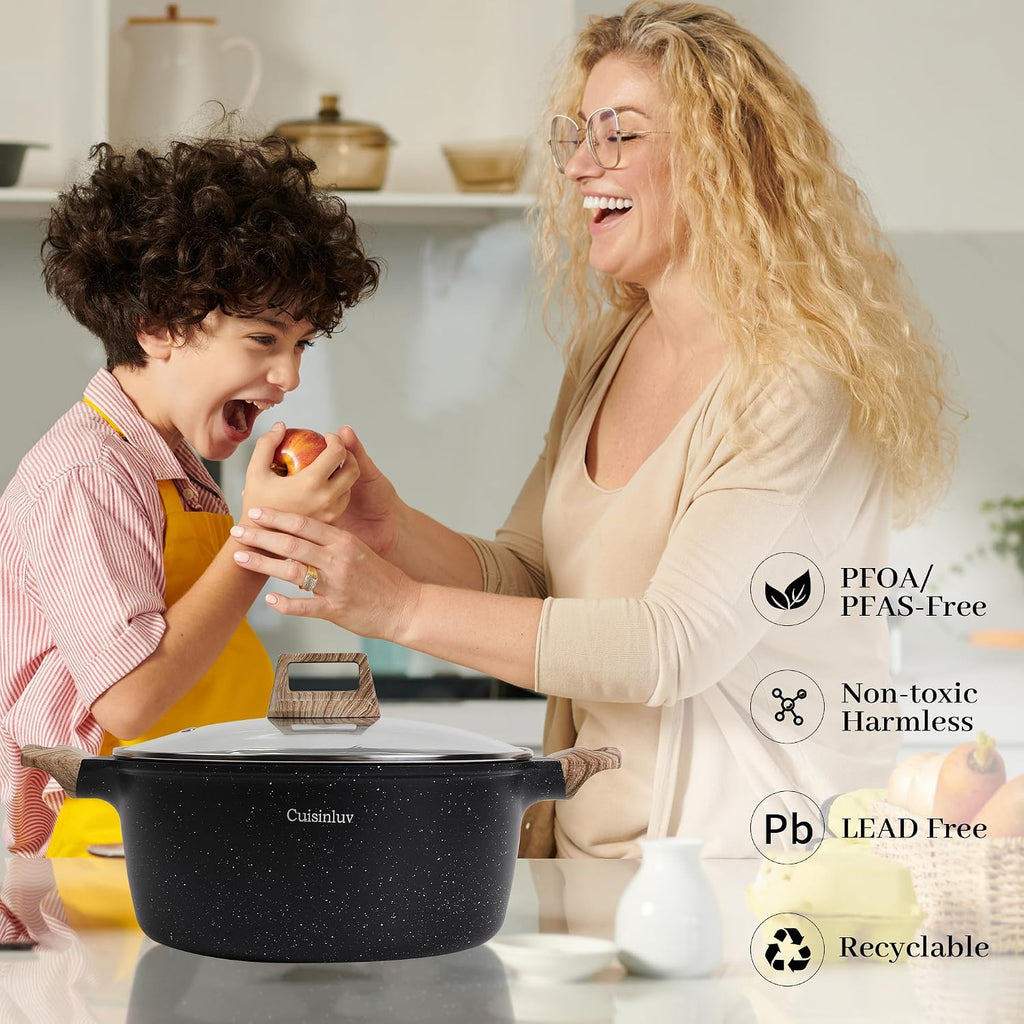 Pots and Pans Set, Nonstick Kitchen Cookware Sets，23Pcs Black Granite Induction Non-Toxic Healthy Kitchen Cooking Set w/Frying Pans, Saucepans, Griddle, EggPan（PFOS, PFOA Free）