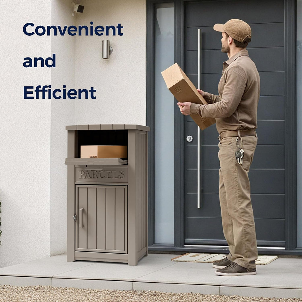 Outdoor Package Delivery Boxes, Lockable Anti-Theft Waterproof Delivery Boxes for Outdoor Use, Package Drop Box for for Porch, Curbside, House Storage, Khaki