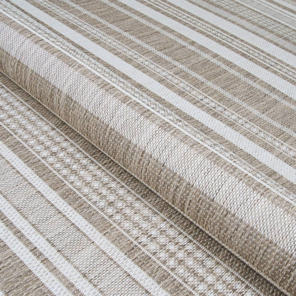 Couristan Recife Indoor Outdoor Rug - Gazebo Stripe 5'10' x 9'2' Rectangle in Champagne and Taupe, Low Pile, Hose Washable, Pet- Kid Friendly Home Decor for Living Room, Patio Furniture Set, Kitchen