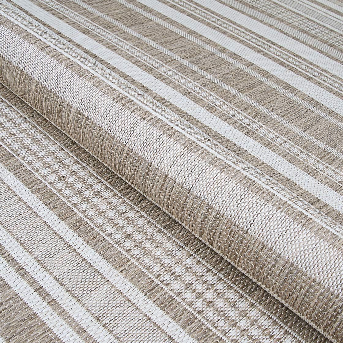 Couristan Recife Indoor Outdoor Rug - Gazebo Stripe 5'10' x 9'2' Rectangle in Champagne and Taupe, Low Pile, Hose Washable, Pet- Kid Friendly Home Decor for Living Room, Patio Furniture Set, Kitchen