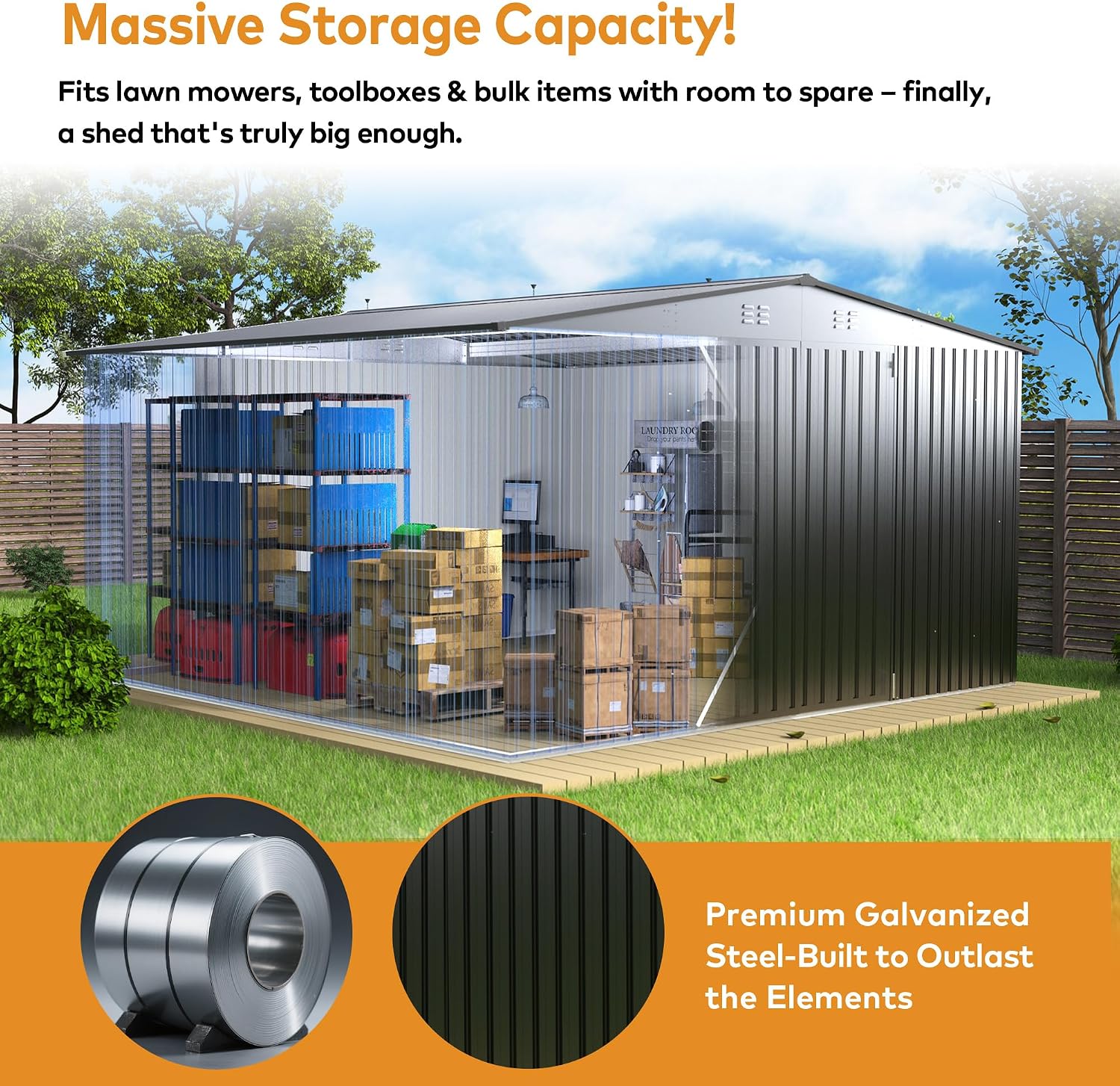 12 x 14 FT Metal Outdoor Storage Shed, Waterproof Garden Utility Shed with Lockable Door, All-Weather Storage Shelter for Bikes,Tool for Patio Lawn Backyard Garden Black