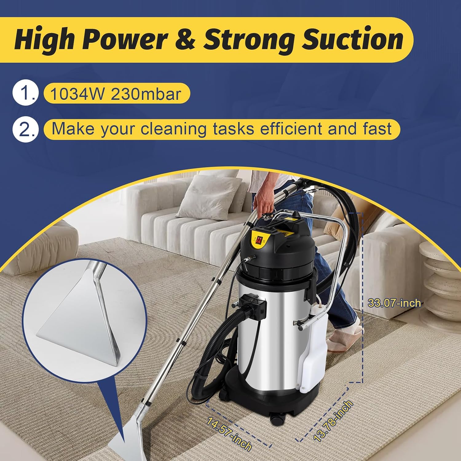 40L/11gal Commercial Carpet Cleaner Machine, 1034W Heavy Duty Extractor Vacuum Washing Machine Multifunctional Cleaning Machine With Mobile Tires Carpet Sofa Curtain Cleaner (2 Packages)