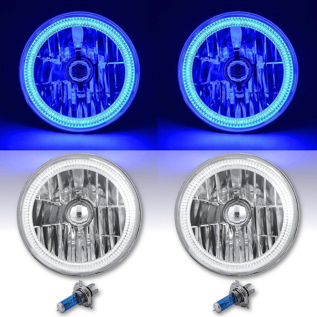 Octane Lighting 7 Inch Blue COB LED Halo Angel Eye H4 Headlamp Headlight Halogen Light Bulb Pair