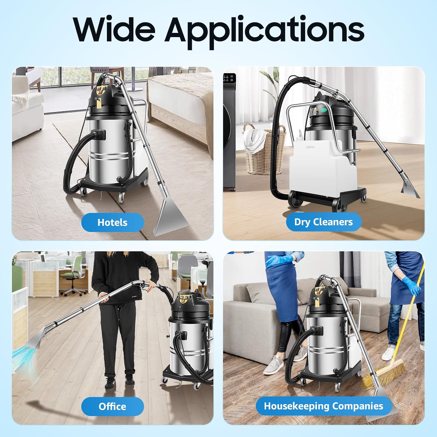 60L/15.85gal Commercial Carpet Cleaner Machine, 2110W Heavy Duty Extractor Vacuum Washing Machine Multifunctional Cleaning Machine With Mobile Tires Carpet Sofa Curtain Cleaner (2 Packages)