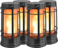 FoxFlame Metal Outdoor Solar Lantern, Flickering Solar Lanterns Outdoor Waterproof with Patented LED,Outdoor Lanterns for Porch,Patio,Garden,Tabletop,Hanging Use,Matte Black(4 Pack)