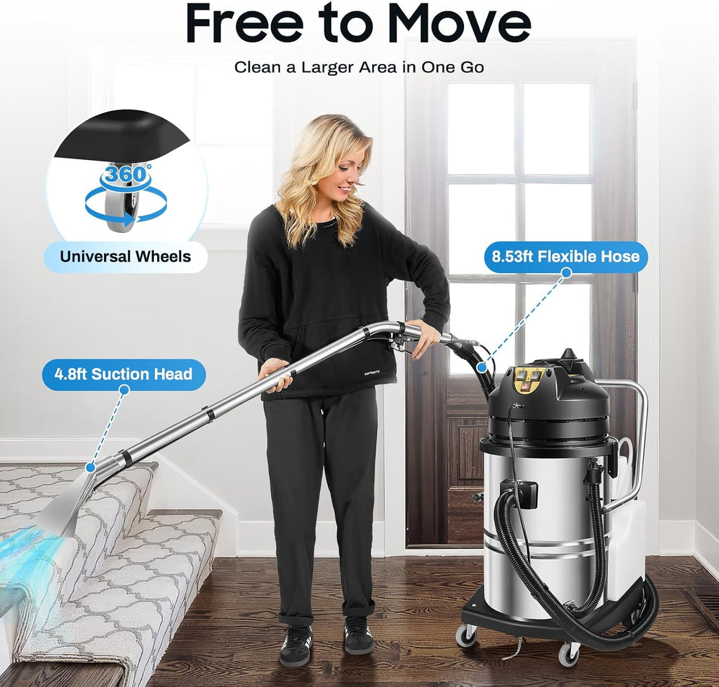 60L/15.85gal Commercial Carpet Cleaner Machine, 2110W Heavy Duty Extractor Vacuum Washing Machine Multifunctional Cleaning Machine With Mobile Tires Carpet Sofa Curtain Cleaner (2 Packages)