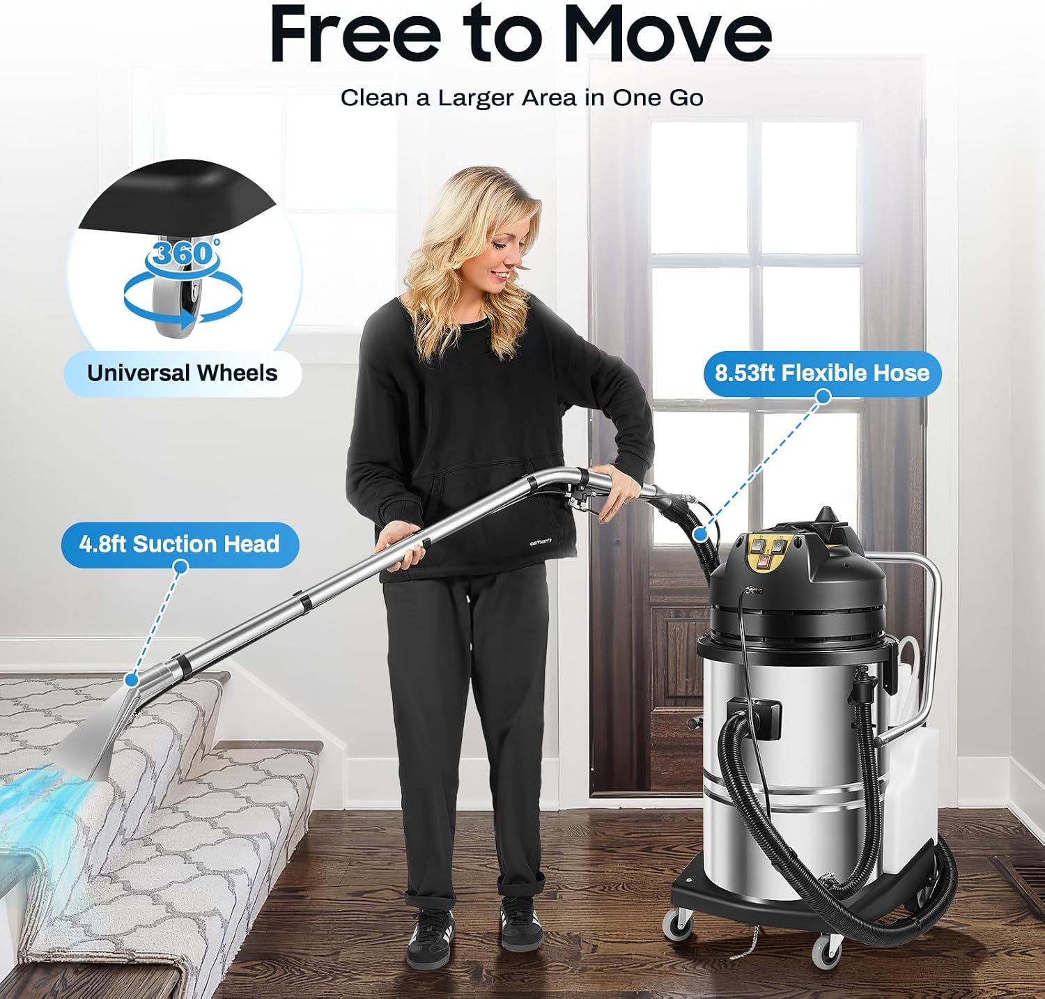 60L/15.85gal Commercial Carpet Cleaner Machine, 2110W Heavy Duty Extractor Vacuum Washing Machine Multifunctional Cleaning Machine With Mobile Tires Carpet Sofa Curtain Cleaner (2 Packages)