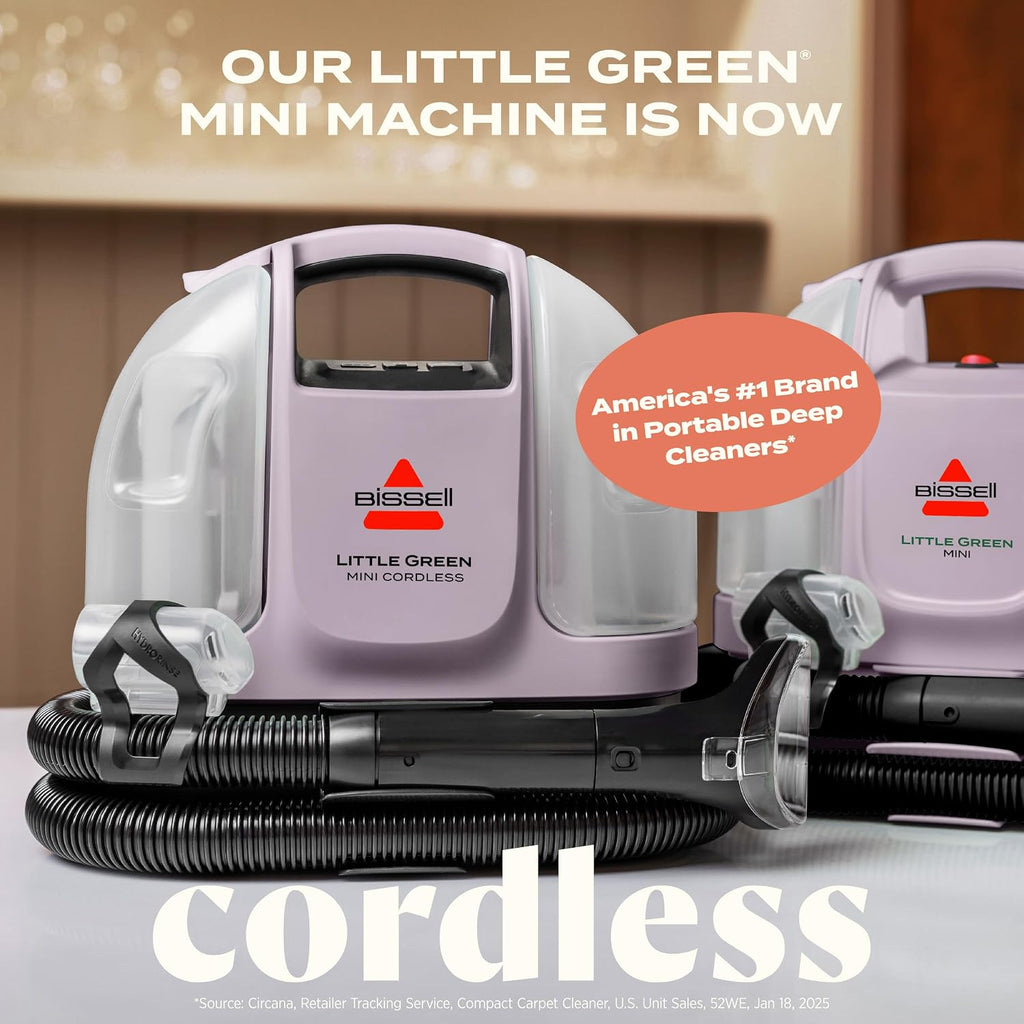 BISSELL Little Green Mini Cordless Portable Carpet and Upholstery Deep Cleaner, Car/Auto Detailer, with HydroRinse Self-Cleaning Tool and 4' Tough Stain Tool, Limited Edition Color Dusk Pink, 4015F