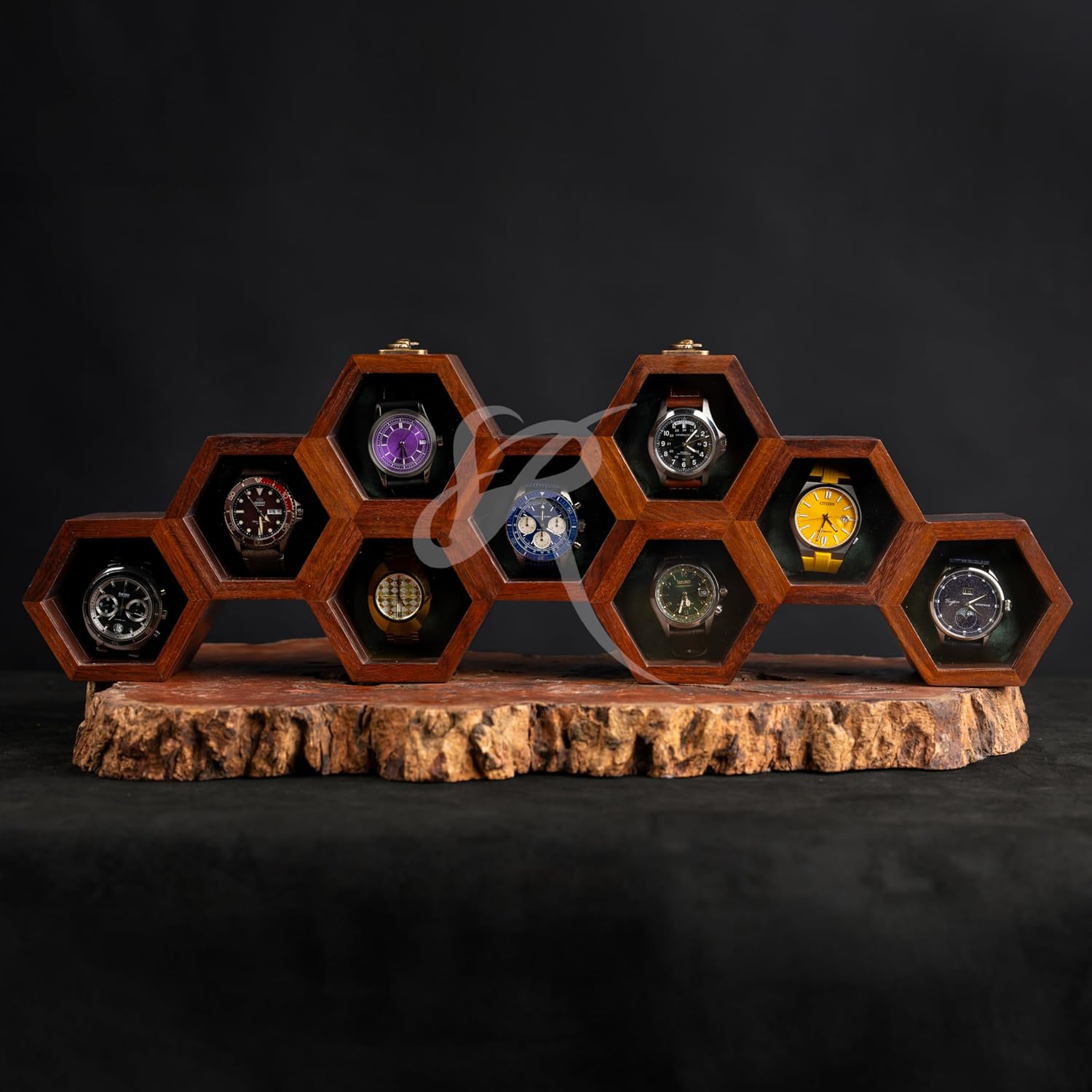 Royal Craft Expertise Honeycomb 9-Slot Wooden Watch Organizer for Men & Women – Handmade Solid Indian Rosewood Watch Display & Storage Box, Mens Watch Display Case, Best Gift for Him.