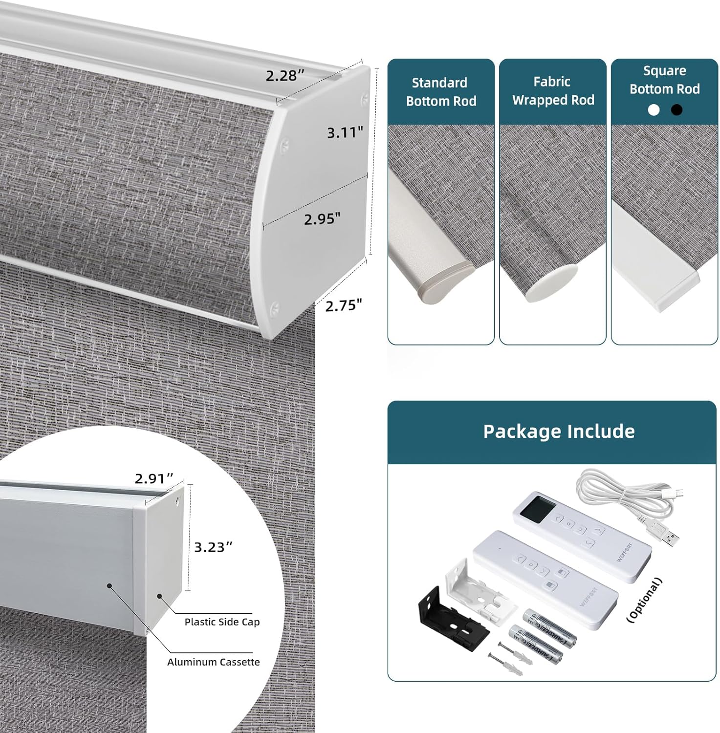 Motorized Roller Shade, 100% Blackout Smart Window Blinds Work with Homekit, Alexa, Google Home, Remote Control, Electric Blinds with USB/Solar Pannel Charging, Texture Midnight