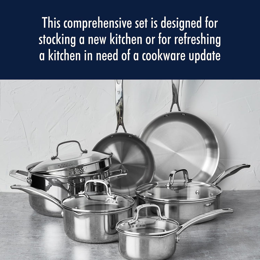 HENCKELS Clad H3 10-pc Induction Pot and Pan Set, Stainless Steel, Durable and Easy to clean