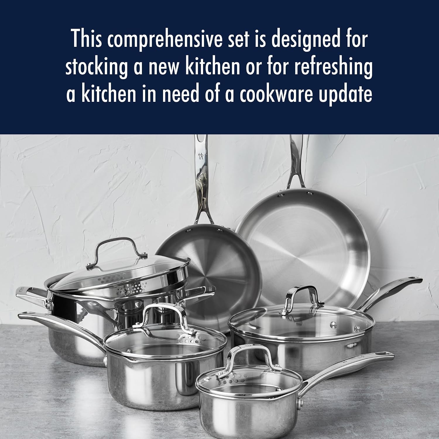 HENCKELS Clad H3 10-pc Induction Pot and Pan Set, Stainless Steel, Durable and Easy to clean