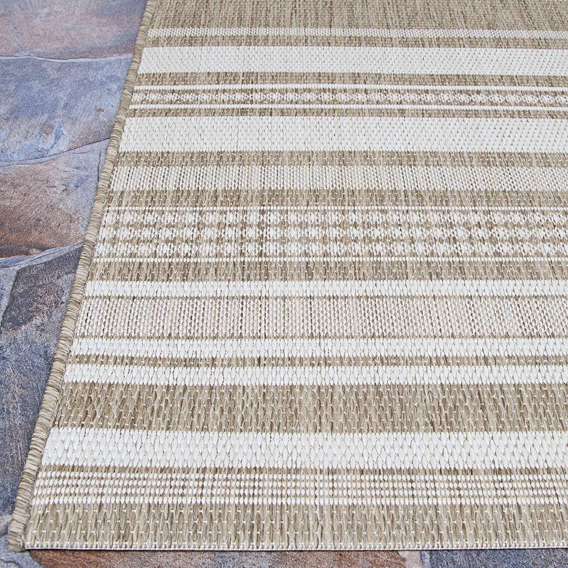 Couristan Recife Indoor Outdoor Rug - Gazebo Stripe 5'10' x 9'2' Rectangle in Champagne and Taupe, Low Pile, Hose Washable, Pet- Kid Friendly Home Decor for Living Room, Patio Furniture Set, Kitchen