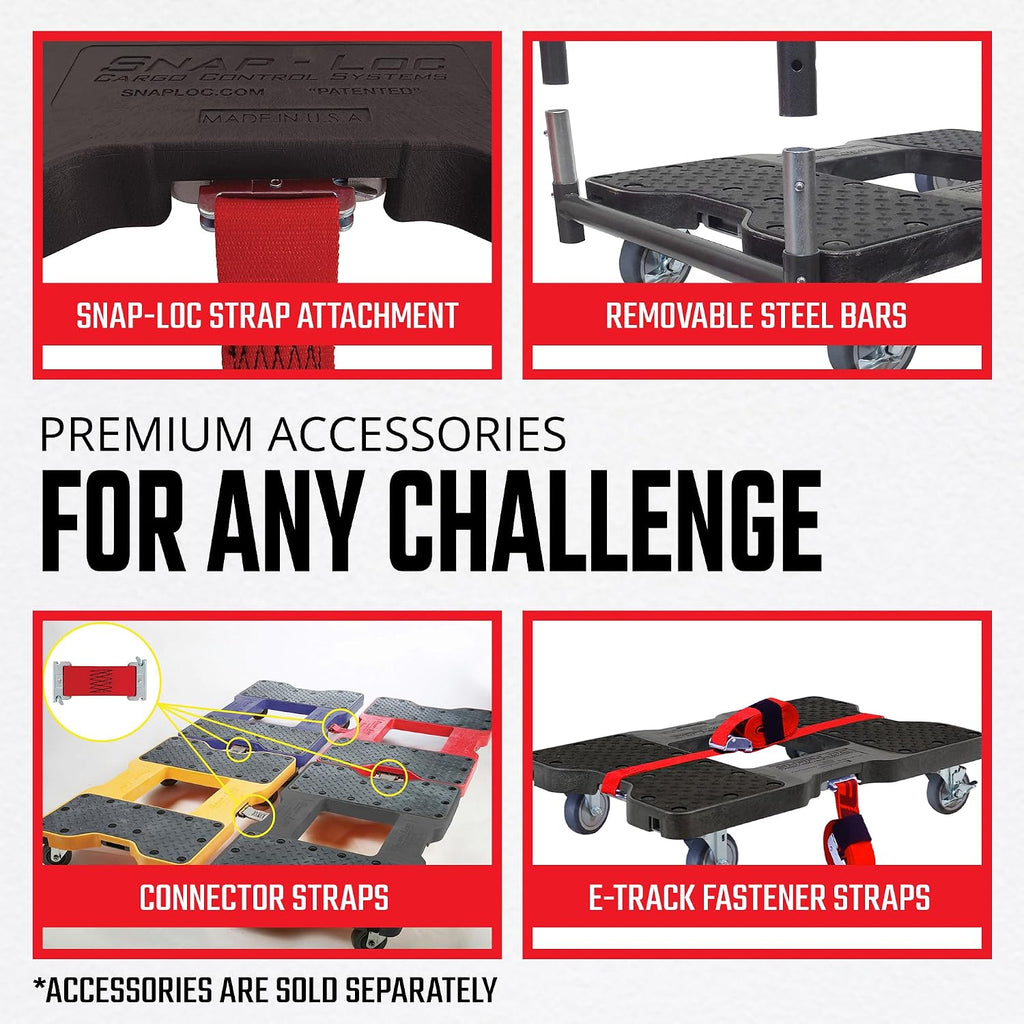 SNAP-LOC, Heavy Duty Furniture Moving Dolly, 4 Wheels, 1,500 lb, Dollies for Moving Cargo, E Strap Attachment Included, Red, Made in USA