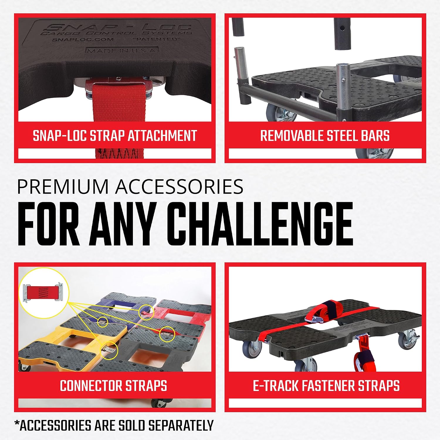 SNAP-LOC, Heavy Duty Furniture Moving Dolly, 4 Wheels, 1,500 lb, Dollies for Moving Cargo, E Strap Attachment Included, Red, Made in USA