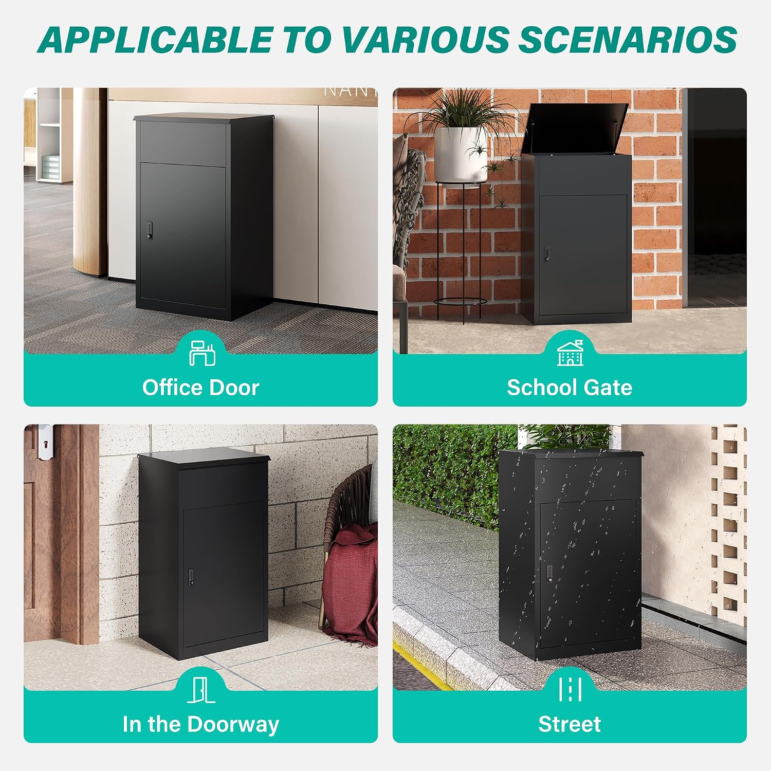 SISESOL Large Package Delivery Box for Outside with Combination Lock,Parcel Drop Boxes with Secure Storage, Anti-Theft Steel Parcel Box, Package Drop Box for Porch, Fence, Curbside (33.5' H)