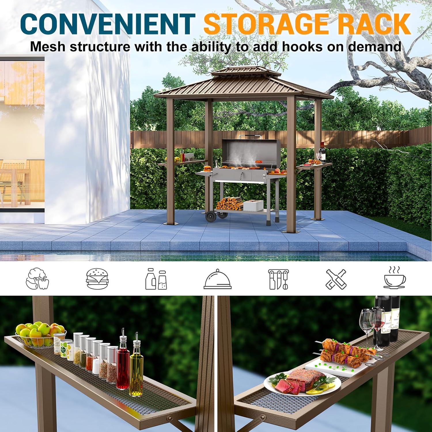 Hoteel 6x8 Hardtop Grill Gazebo,Brown