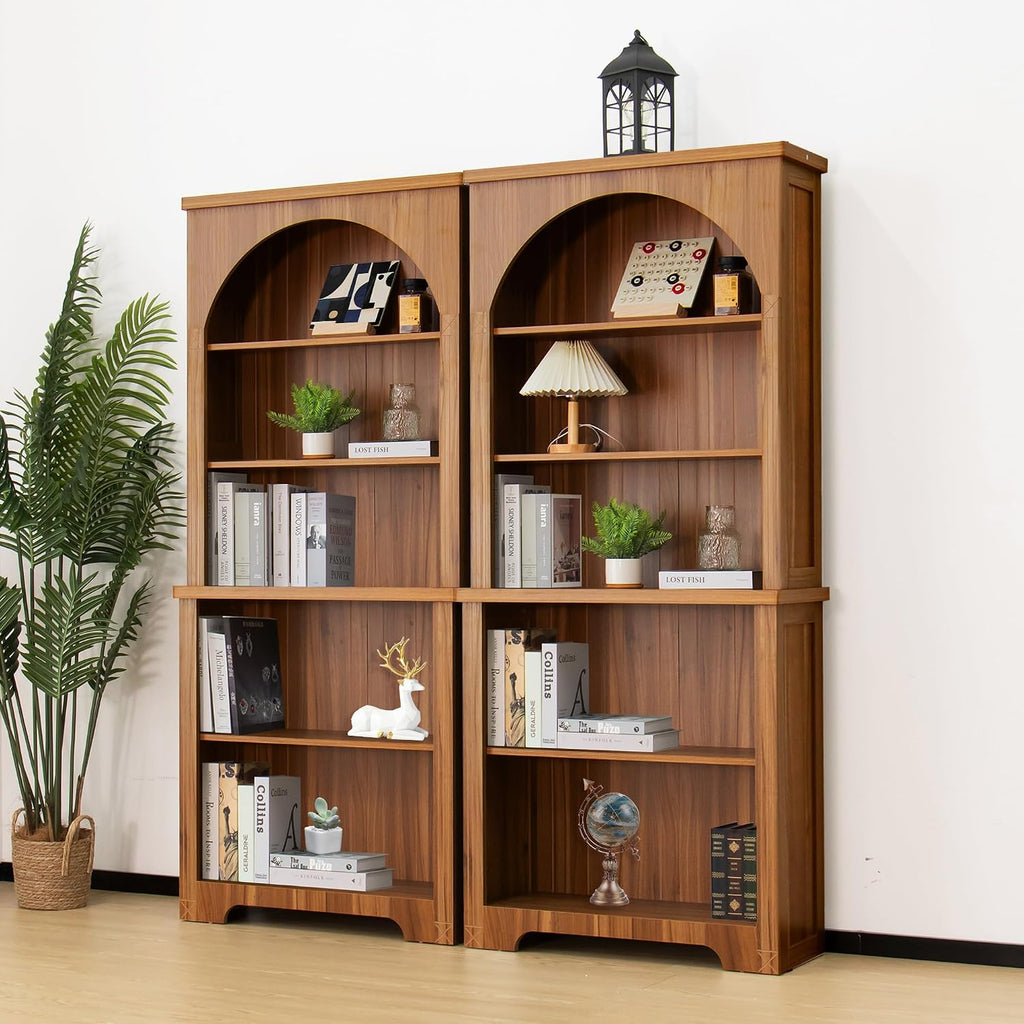Janmer Home 71' Tall Narrow Arched Bookshelf, Mid Century Modern 5-Tier Arched Narrow Storage Bookcase with Adjustable Open Display Shelf for Office, Living Room (Walnut)