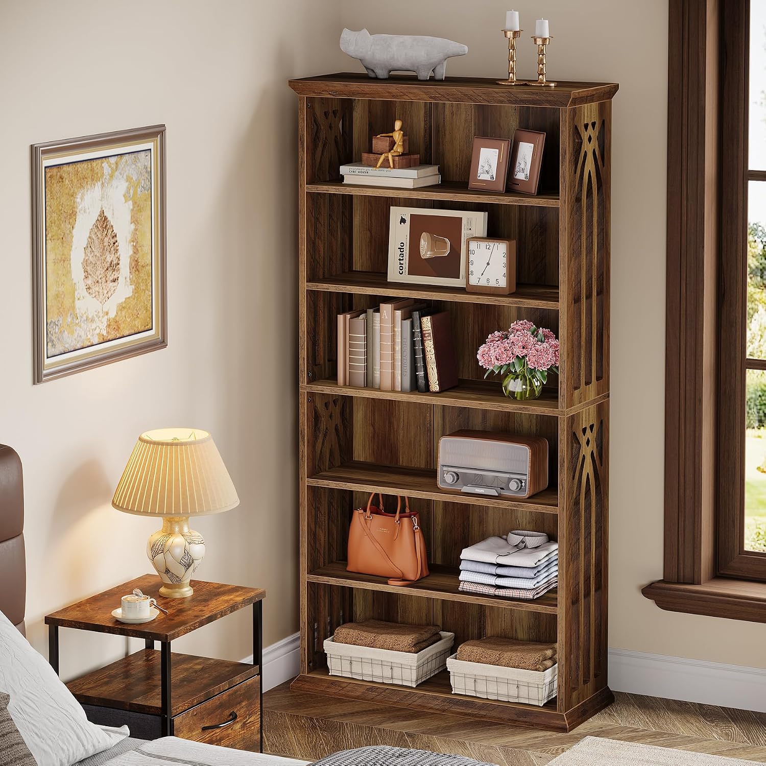 Tribesigns 6-Tier Bookshelf, 75-Inch Tall Bookcase, Large Bookshelves and Bookcases Freestanding Display Shelves, Wood Book Shelf for Living Room, Home Office, Bedroom, Brown (2Packs)