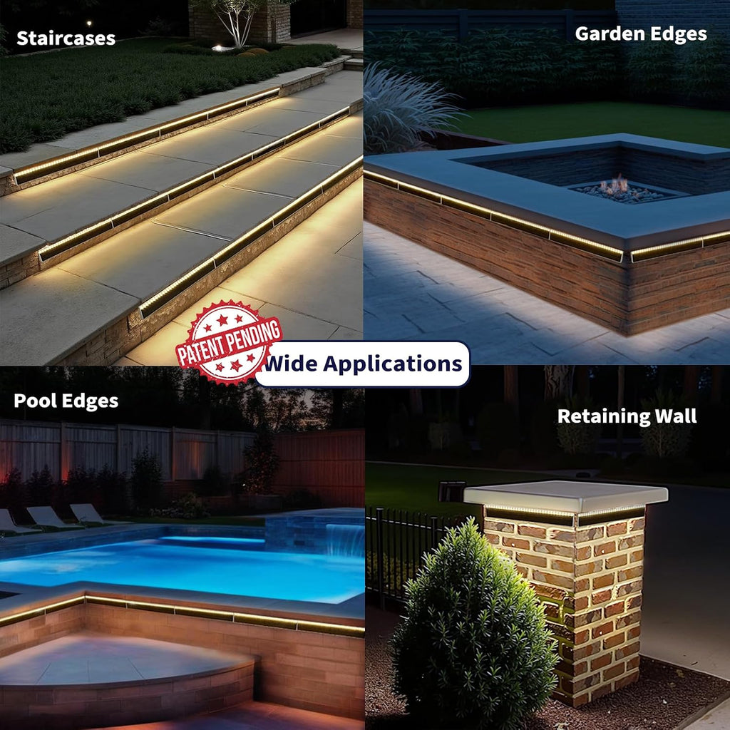 SHONELIGHTING Solar Step Lights for Outside, 33 Focused-Beam High-Brightness LEDs, Waterproof Aluminum Outdoor Stair Light for Risers, Curbsides, Poolsides, Planter Edges (Warm White, 6Pack)