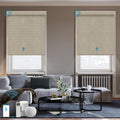 Motorized Alexa Controlled 100% Blackout Shades for Windows,Electric Smart Blinds Work with Homekit,Alexa,Google Home,Remote,Automatic Blinds with Solar Pannel Charging,Texture Biscuit