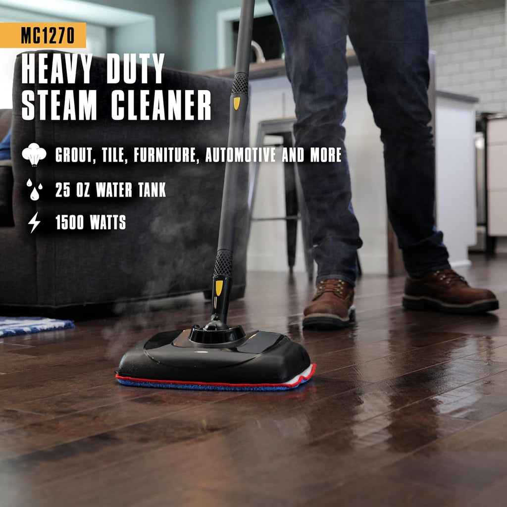 McCulloch MC1270 Portable Power Steam Cleaner, 30 Minute Runtime, 16 Accessories: Mop Head, Brushes, & More - Built for Home, Tile, Grout, Carpet, Furniture, & Personal Car Detailing