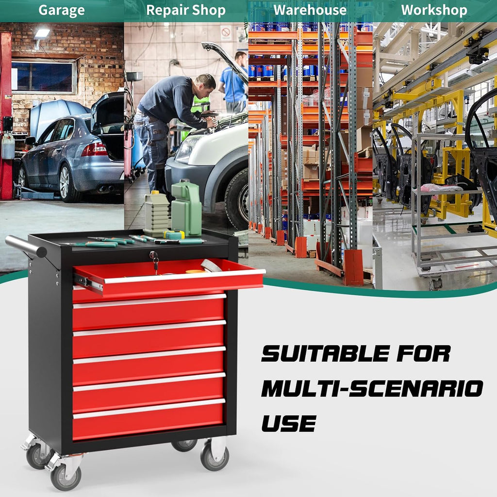 7-Drawer Rolling Tool Chest with Wheels, Tool Box with Locking System and Sliding Drawers, Tool Box Organizer for Garage, Warehouse, Workshop(BlackRed)