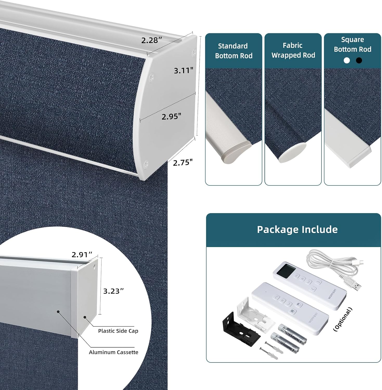 Electric Blinds Compatible with Alexa,Google Home,Motorized Roller Shades with Valance,100% Blackout Automatic Shades for Home&Office,Dark Denim