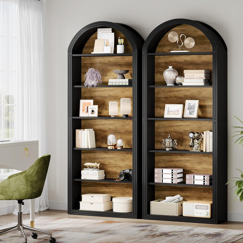 Tribesigns 6-Tier Black Arched Bookshelf, 77.16' Tall Arched Bookcase with Storage Shelves, Floor Standing Open Display Shelving Unit for Living Room, Bedroom, Home Office