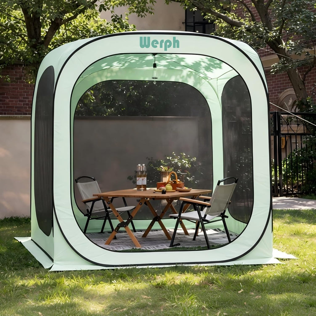 Werph 6x6 Pop Up Screen Tent, Mosquito Net Gazebo, UV Resistant Roof Waterproof Screen Canopy, Quick Setup Outdoor Shelter for Backyard, Patio, Garden, Picnic, Camping and Events, Green