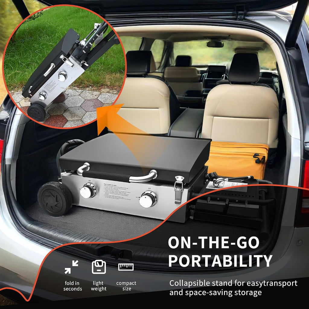 30' Flexible Portable Propane Gas Griddle with Lid – 2 Burners 30,000 BTU Cooking Area Station, 30 Inch Large Griddle with Side Prep Shelf & Rear Grease System for Outdoor BBQ & Camping