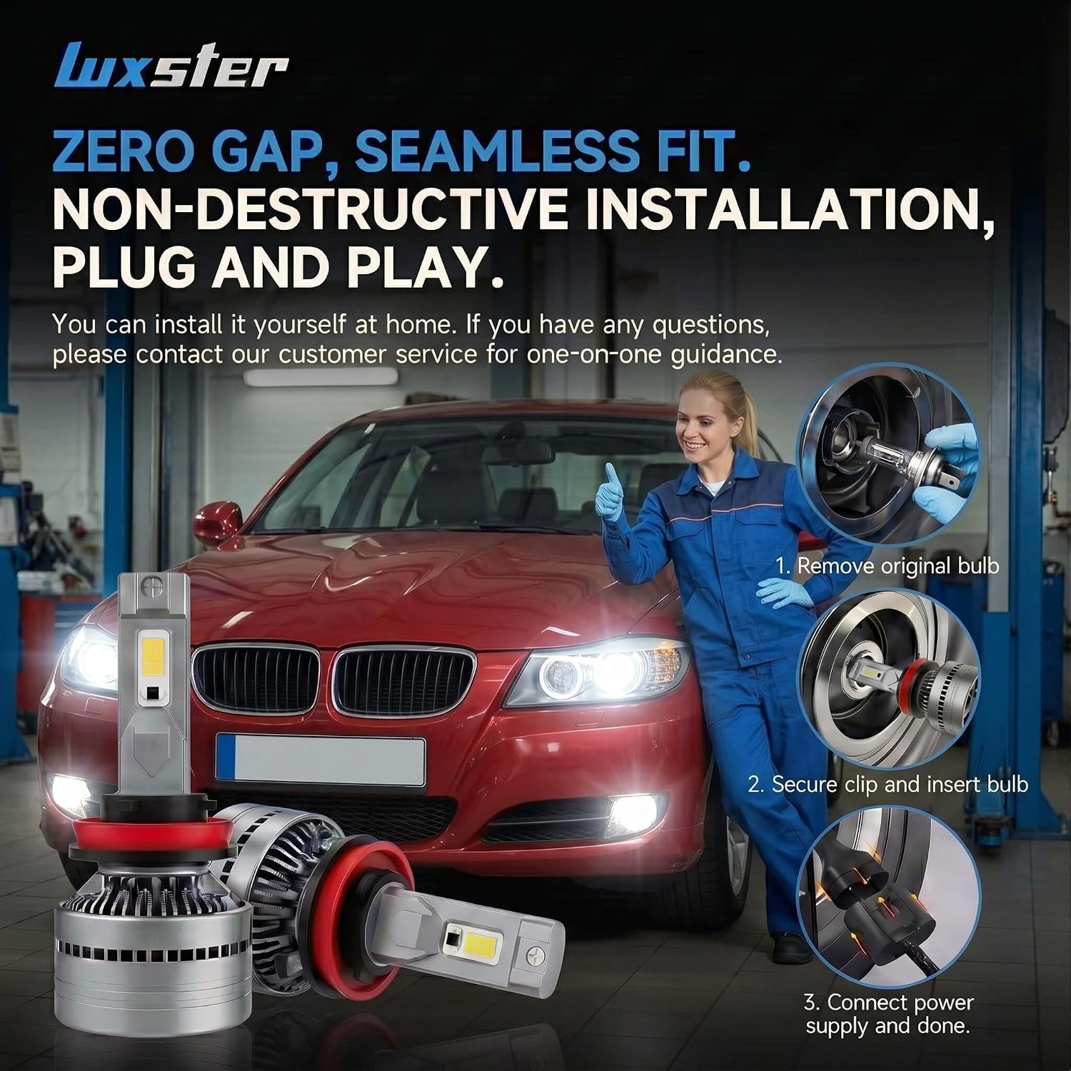 LUXSTER 55W/85W Switch 100000LM 9012 LED Bulbs with Vapor Chamber Cooling, Dual Power Mode, CANBUS Ready, HIR2 Fog Lights, 6500K Xenon White, 2 Pack