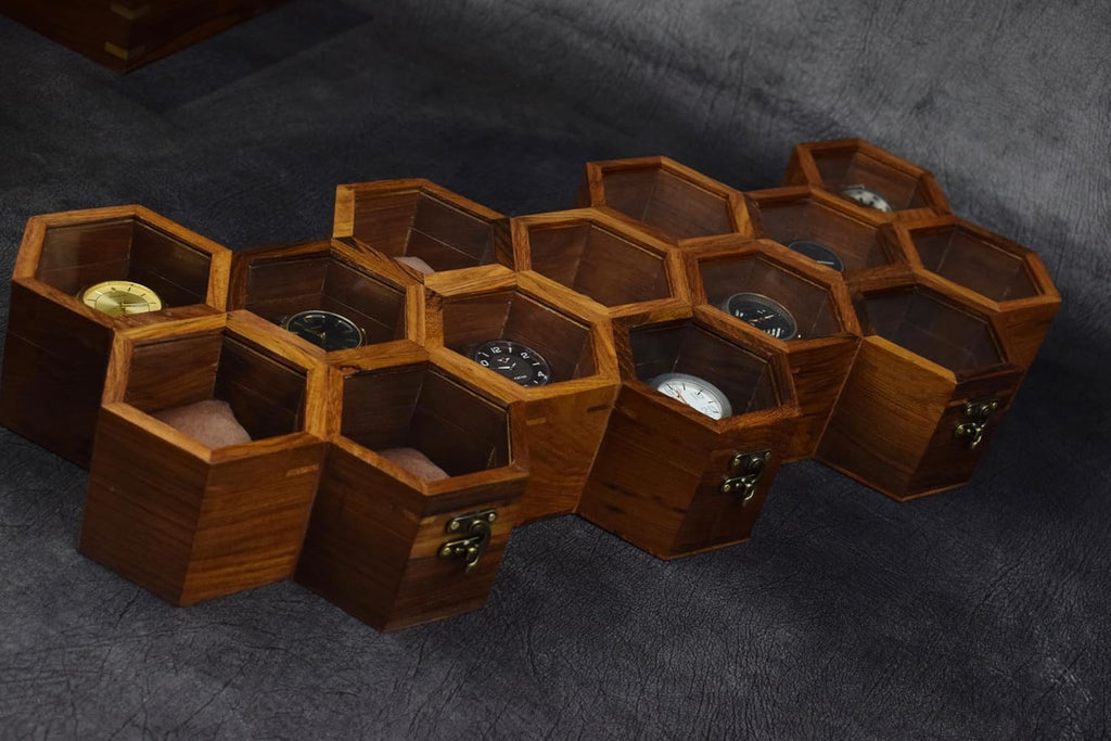 Royal Craft Expertise Hanging Wall Mounted Wooden Watch Box Organizer – 14 Slot Luxury Watch Case for Men & Women | Vintage Rosewood Honeycomb Design | Unisex Wooden Watch Storage Box