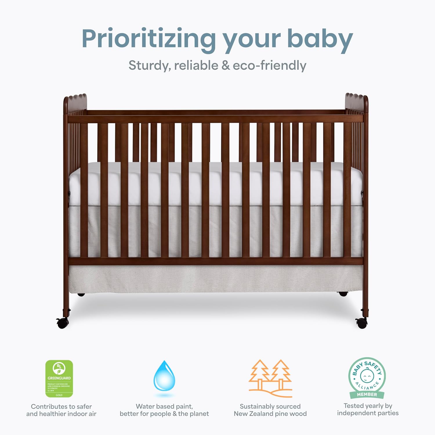 Dream On Me Carson Classic 3-in-1 Convertible Full-Size Baby Crib in Walnut, GreenGuard Gold & BSA, 4 Mattress Heights, Converts to Day & Toddler Bed, Locking Wheels, Classic Nursery Design