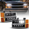 RAMJET4X4 DOT LED Headlight Assembly 600% Bright Anti-glare Hi/Low Beam Turn Signal Side Maker Fit for OBS 1994-1999 Chevy Silverado C10 Tahoe Suburban C/K 1500 2500 3500 (NOT FIT for GMC)