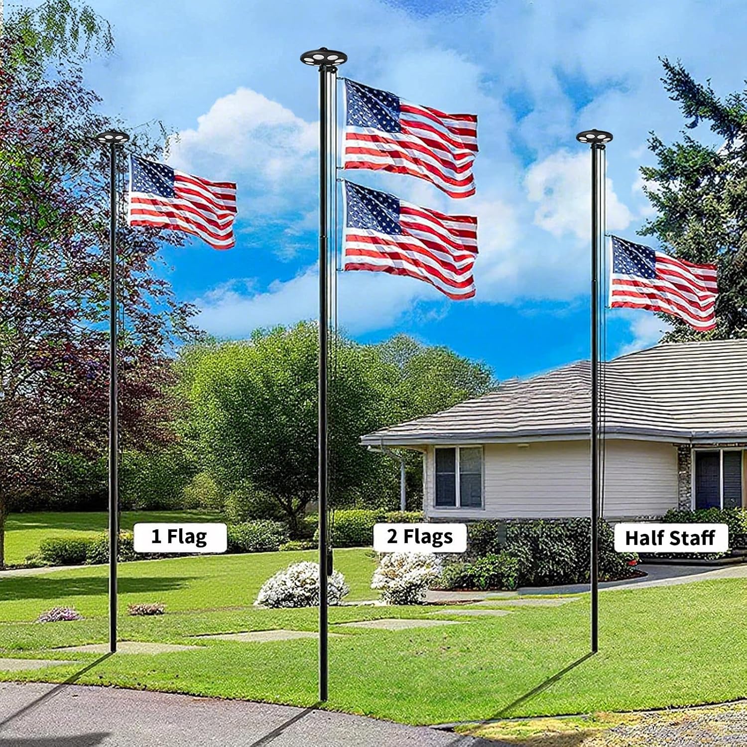 25FT Heavy Duty Flag Pole Kit with Solar Light,14 Gauge Flag Pole for Outside House in Ground Thick Aluminum Flagpoles with 136 LED Light & 3x5 American Flag with Pole for Outside Ip67 Waterproof