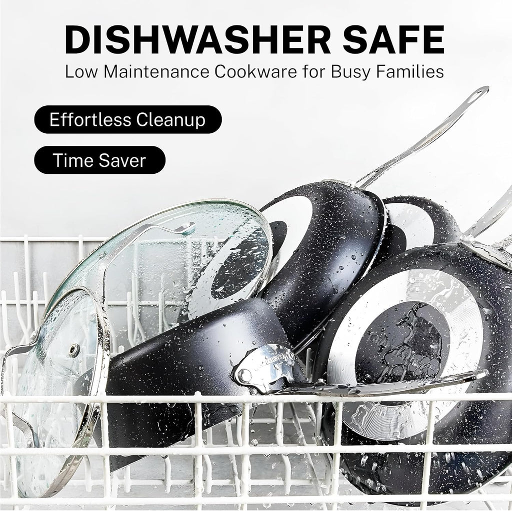 20 Pc Pots and Pans Set Non Stick - Granitestone Cookware Set with Frying Pan, Bakeware & Steamer, Diamond Infused, Aluminum, Non Toxic PFOA PFOS Free, Metal Utensil Safe, Oven Safe to 500°F, Black