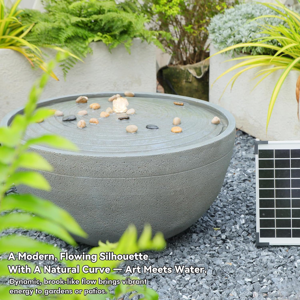 Tankana Solar Water Fountain Outdoor Garden Bubbler Large Water Feature Outdoor Fountains Solar Powered with Pebbles for Patio Deck Yard Home Decor Gray, 23.5 'L X 23.5' W X 13' H