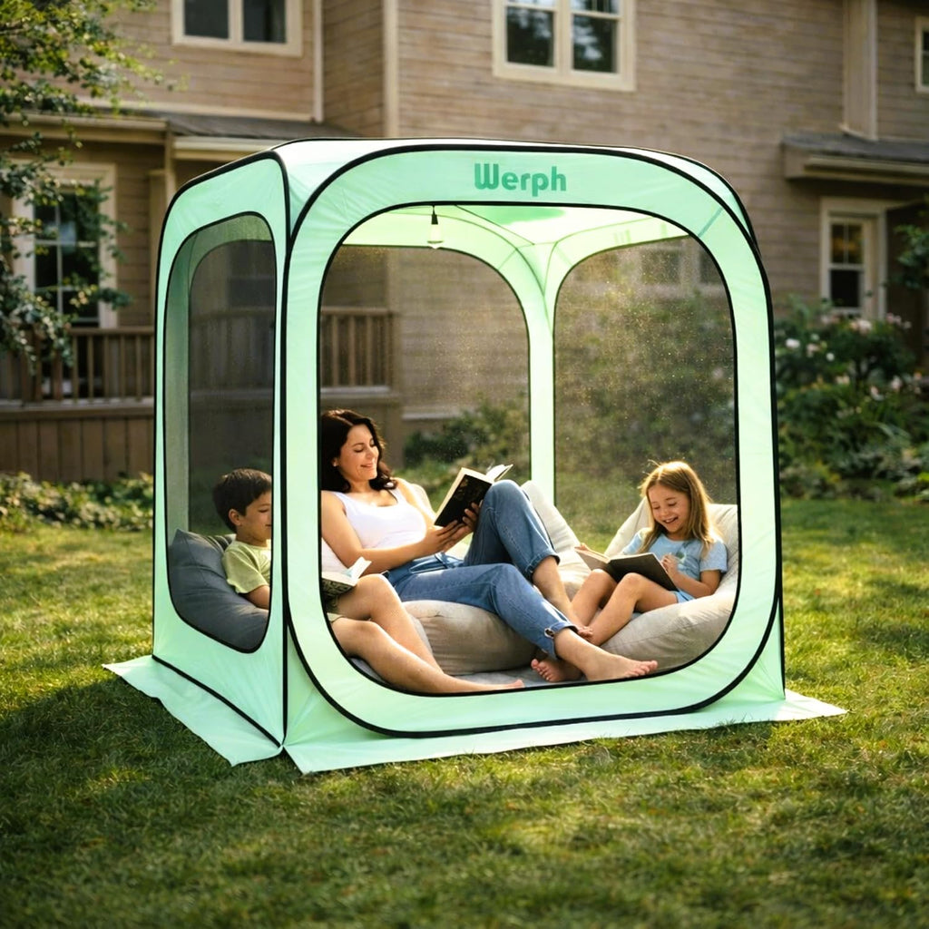Werph 6x6 Pop Up Screen Tent, Mosquito Net Gazebo, UV Resistant Roof Waterproof Screen Canopy, Quick Setup Outdoor Shelter for Backyard, Patio, Garden, Picnic, Camping and Events, Green